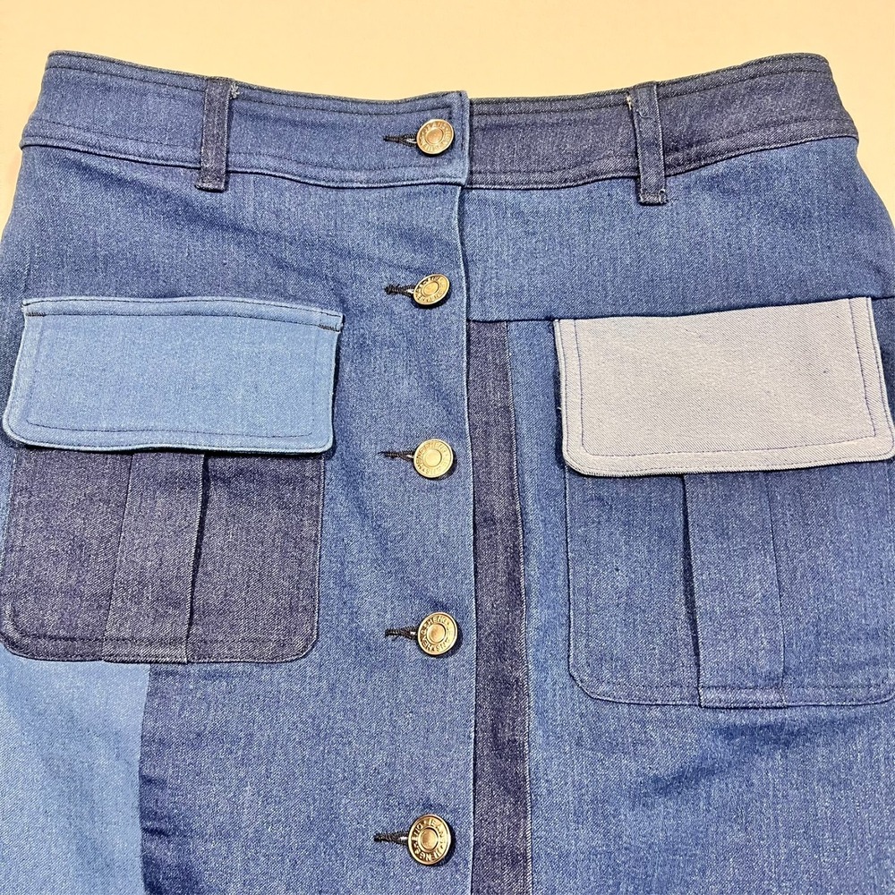 Gracia Skirt Blue Patchwork Denim Button Front Western Midi Women's Small - Picture 2 of 10